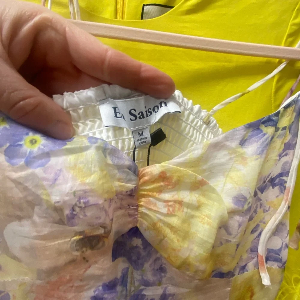 En Saison Pastel Floral Slip Dress in White, Lavender & Yellow - Picture 2 of 3